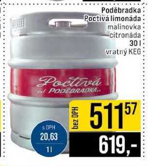 Poděbradka Poctivá limonáda malinovka citronáda 30l