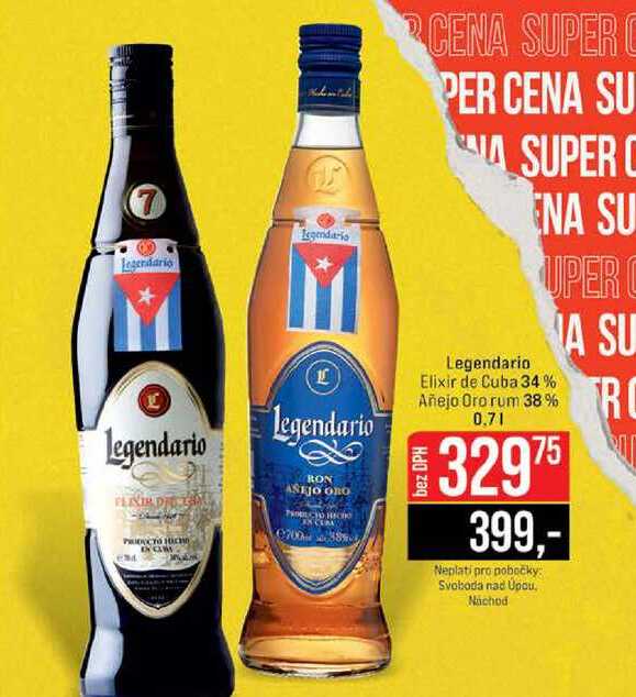 Legendario Elixir de Cuba 34 % Añejo Oro rum 38% 0.7l