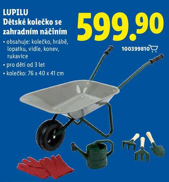LUPILU Dětské kolečko se zahradním náčiním