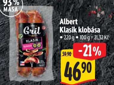 Albert Klasik klobása, 220 g