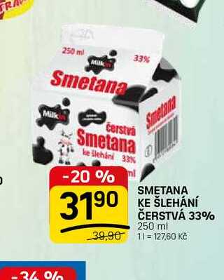 SMETANA KE ŠLEHÁNÍ ČERSTVÁ 33% 250 ml 