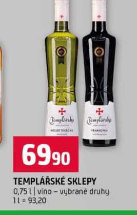 TEMPLÁŘSKÉ SKLEPY 0,75l vino vybrané druhy 