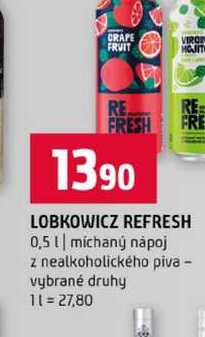 LOBKOWICZ REFRESH 0,5l míchaný nápoj z nealkoholického piva vybrané druhy
