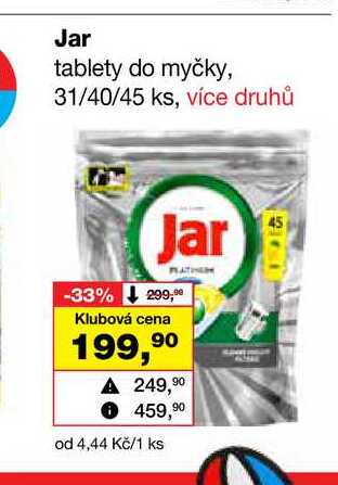 Jar tablety do myčky, 31/40/45 ks