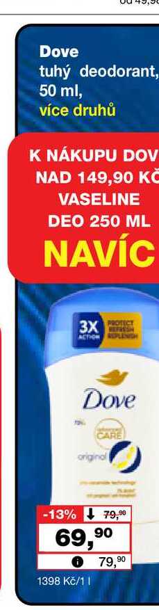Dove tuhý deodorant, 50 ml