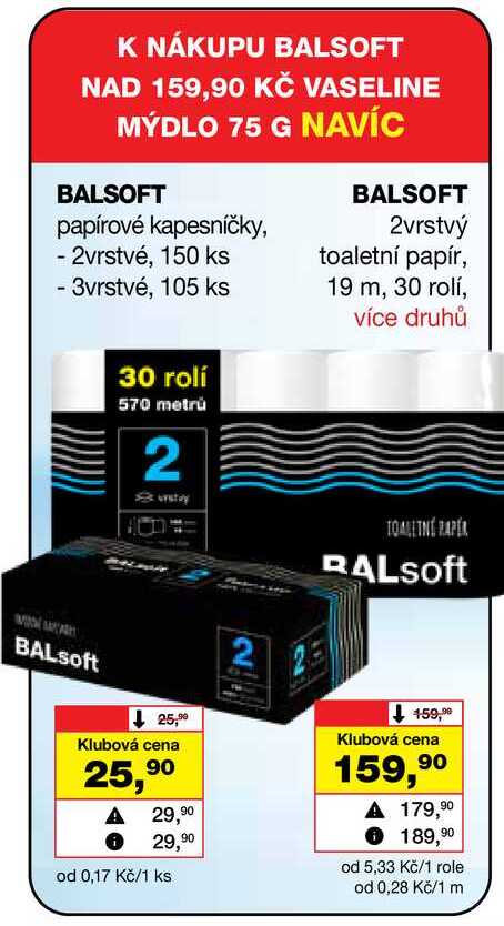 BALSOFT 2vrstvý toaletní papír, 19 m, 30 rolí