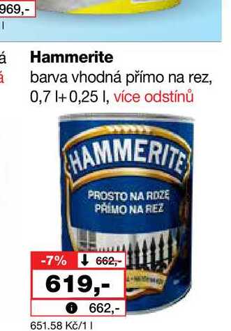Hammerite barva vhodná přímo na rez, 0,7l