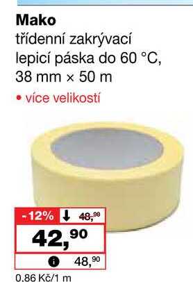 Mako třídenní zakrývací lepicí páska do 60 °C, 38 mm x 50 m