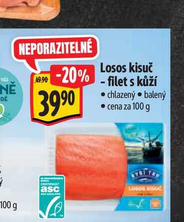   Losos kisuč -filet s kůží  100 g