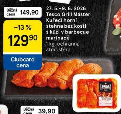 Tesco Grill Master Kuřecí horní stehna bez kosti s kůží v barbecue marinádě, 1 kg 