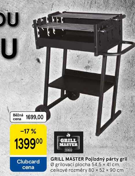 GRILL MASTER Pojízdný párty gril, průměr grilovací plocha 54,5 x 41 cm, celkové rozměry 80 × 52 x 90 cm