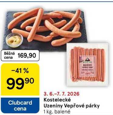 Kostelecké Uzeniny Vepřové párky, 1 kg, balené