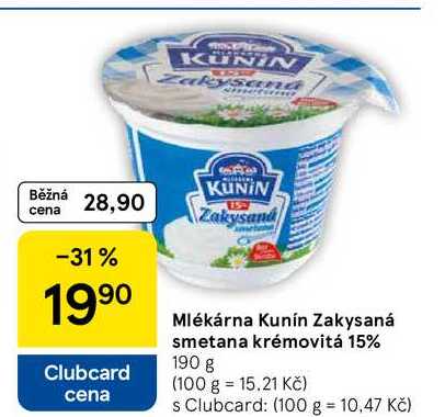 Mlékárna Kunín Zakysaná smetana krémovitá 15%, 190 g 