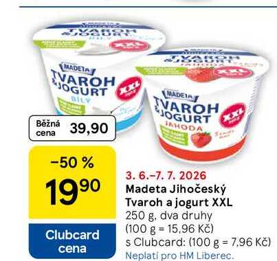 Madeta Jihočeský Tvaroh a jogurt XXL, 250 g, dva druhy 