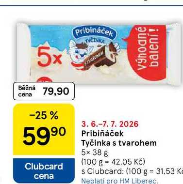 Pribiňáček Tyčinka s tvarohem, 5x 38 g 