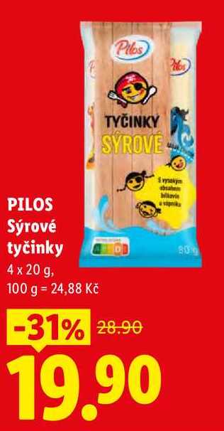 PILOS Sýrové tyčinky, 4 x 20 g