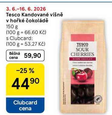 Tesco Kandované višně v hořké čokoládě, 150 g  