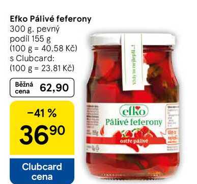 Efko Pálivé feferony, 300 g. pevný podíl 155 g