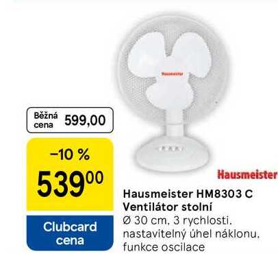 Hausmeister HM8303 C Ventilátor stolní Ø 30 cm, 3 rychlosti. nastavitelný úhel náklonu. funkce oscilace