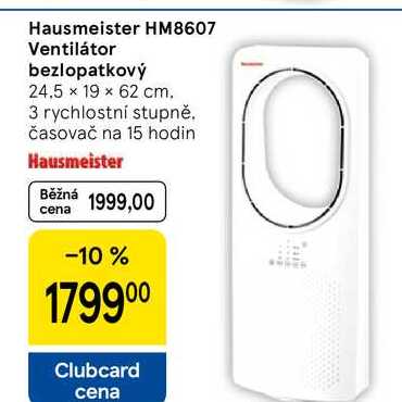Hausmeister HM8607 Ventilátor bezlopatkový 24.5 x 19 x 62 cm. 3 rychlostní stupně. časovač na 15 hodin