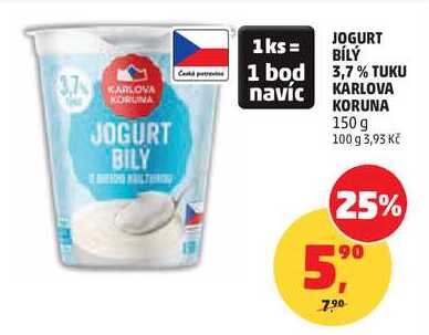 JOGURT BÍLÝ 3,7% TUKU KARLOVA KORUNA, 150 g