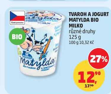 TVAROH A JOGURT MATYLDA BIO MILKO různé druhy, 125 g 