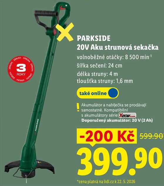 PARKSIDE 20V Aku strunová sekačka