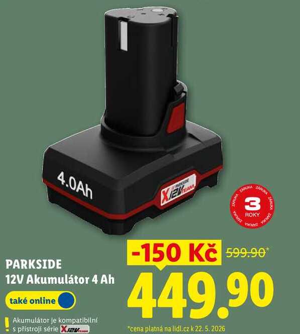 PARKSIDE 12V Akumulátor 4 Ah