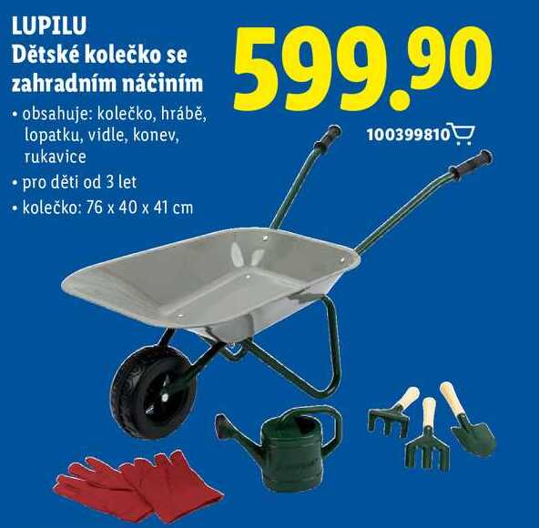 LUPILU Dětské kolečko se zahradním náčiním  