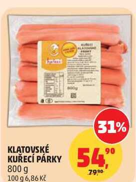 KLATOVSKÉ KUŘECÍ PÁRKY, 800 g