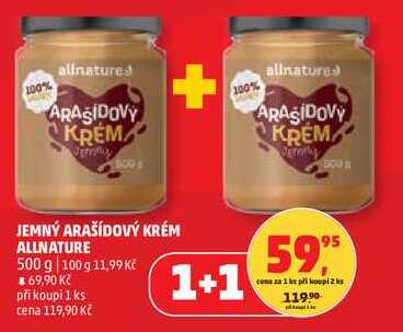JEMNÝ ARAŠÍDOVÝ KRÉM ALLNATURE, 500 g 