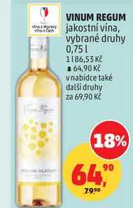VINUM REGUM jakostní vína, vybrané druhy, 0,75 l