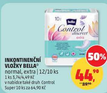 INKONTINENČNÍ VLOŽKY BELLA normal, extra | 12/10 ks