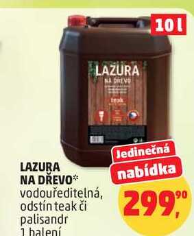 LAZURA NA DŘEVO vodouředitelná, odstín teak či palisandr, 1 balení  
