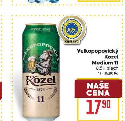 Velkopopovický Kozel Medium 11 0,51, plech 