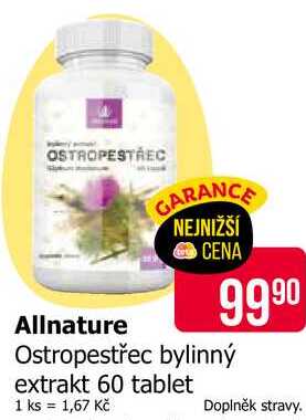 Allnature Ostropestřec bylinný extrakt 60 tablet 
