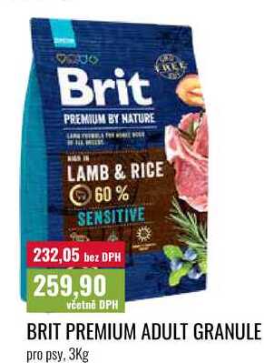 BRIT PREMIUM ADULT GRANULE pro psy, 3Kg 