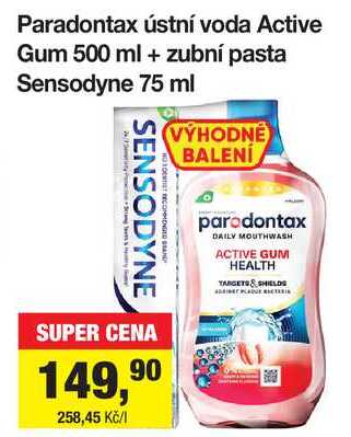 Paradontax ústní voda Active Gum 500 ml + zubní pasta Sensodyne 75 ml