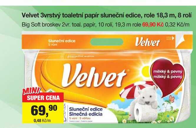 Velvet 3vrstvý toaletní papír sluneční edice, role 18,3 m, 8 rolí