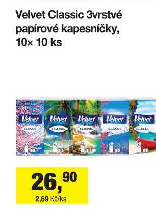 Velvet Classic 3vrstvé papírové kapesníčky, 10x 10 ks