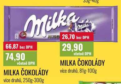 MILKA ČOKOLÁDY více druhů, 250g-300g