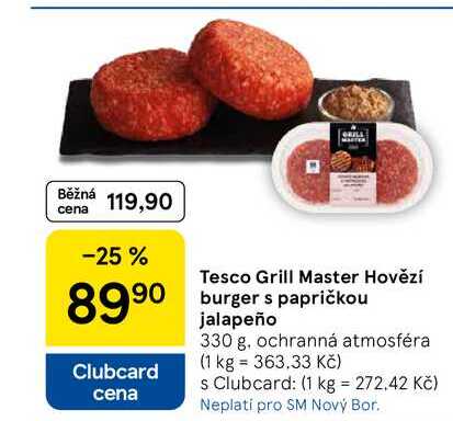 Tesco Grill Master Hovězí burger s papričkou jalapeño, 330 g