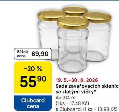 Sada zavařovacích sklenic se zlatými víčky, 4× 314 ml  