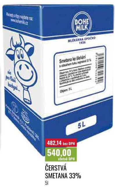 ČERSTVÁ SMETANA 33% 5l