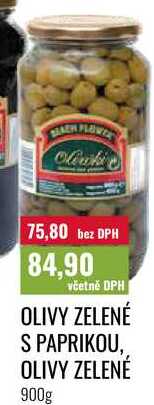 OLIVY ZELENÉ S PAPRIKOU, OLIVY ZELENÉ 900g 