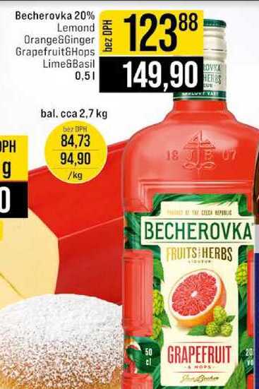 Becherovka 20% Lemond Orange&Ginger Grapefruit&Hops Lime&Basil 0,5l