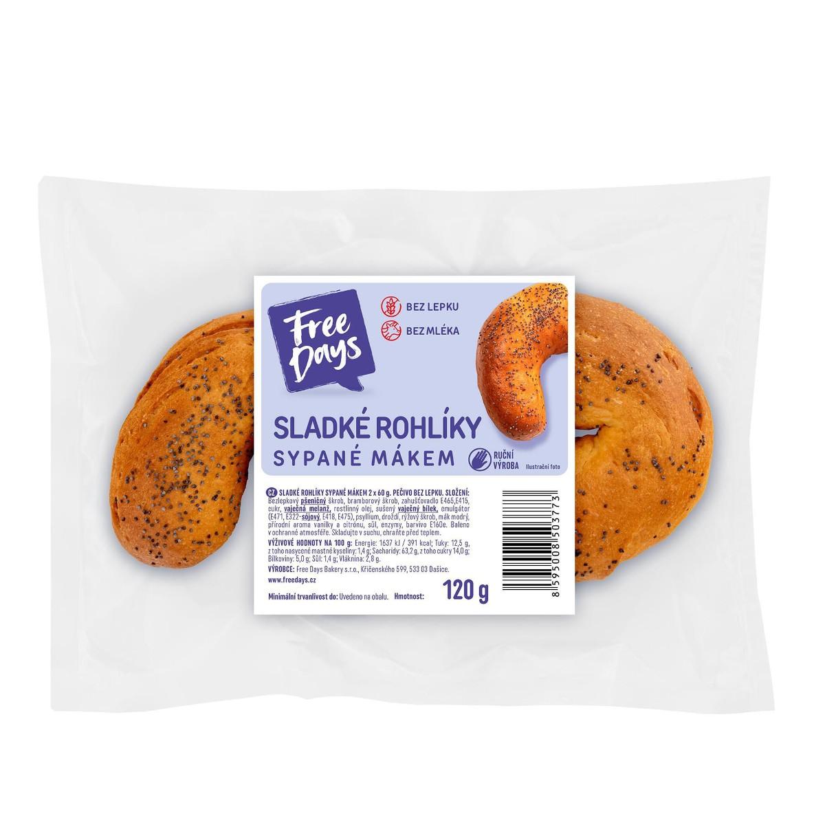 FreeDays Sladký rohlík sypaný mákem 2ks, 120 g