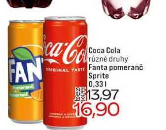 Coca Cola různé druhy Fanta pomeranč Sprite 0,33l