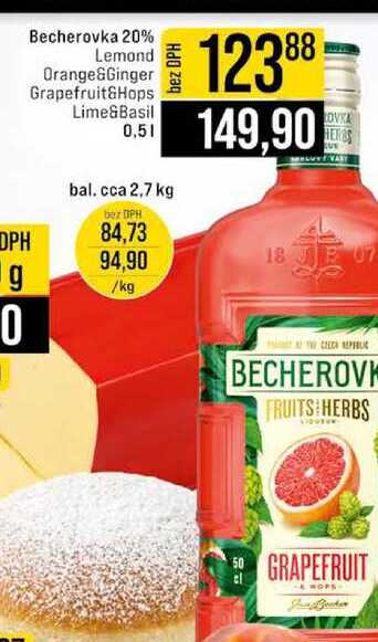 Becherovka 20% Lemond Orange&Ginger Grapefruit&Hops Lime&Basil 0.5l