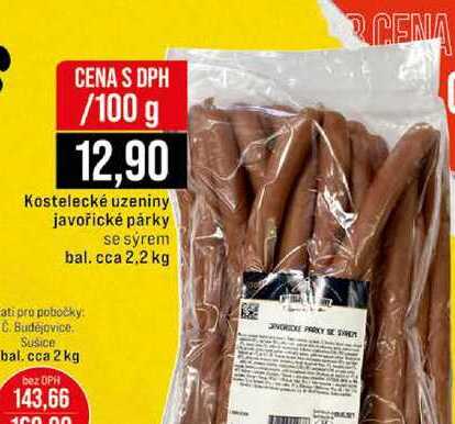 Kostelecké uzeniny javořické párky se sýrem bal. cca 2.2 kg 100g